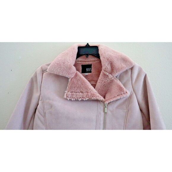 Kut From The Koth Women Sz S Pink Candece Bonded Faux Shearling Moto Jacket $108 - Picture 4 of 15
